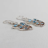 Blue Topaz Leaf Design Silver Earrings