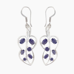 Blue Topaz Leaf Design Silver Earrings