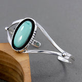 Turquoise Oval Stone with Pure 925 Sterling Silver Cuff Bangles Jewelry