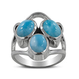 Larimar Three Stone Silver Ring