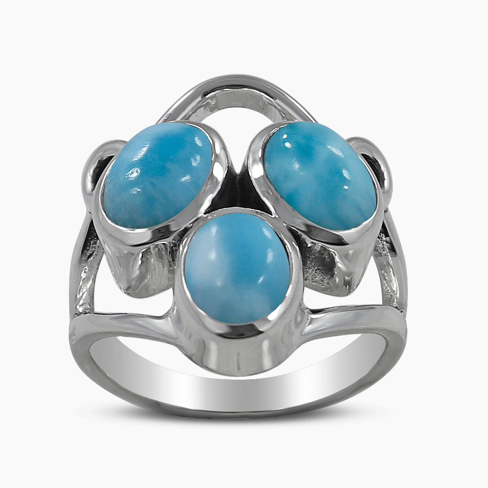 Larimar Three Stone Silver Rings