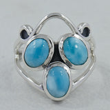 Larimar Three Stone Silver Ring