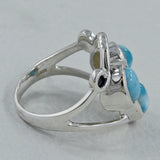 Larimar Three Stone Silver Ring