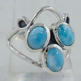 Larimar Three Stone Silver Ring