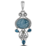 Aquamarine, Blue Topaz Gemstone Designer Silver Pendant