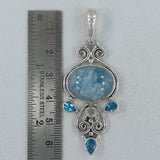 Aquamarine, Blue Topaz Gemstone Designer Silver Pendant