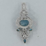 Aquamarine, Blue Topaz Gemstone Designer Silver Pendant