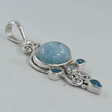 Aquamarine, Blue Topaz Gemstone Designer Silver Pendant