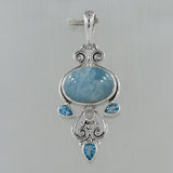 Aquamarine, Blue Topaz Gemstone Designer Silver Pendant