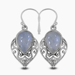 Natural Rainbow Moonstone Silver Earring
