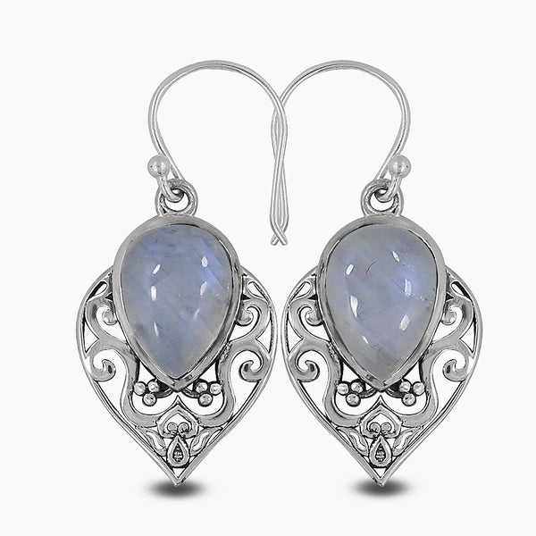 Natural Rainbow Moonstone Silver Earring