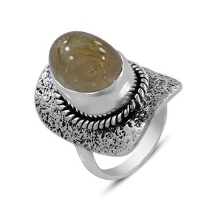 Golden Rutilated Quartz Silver Rings