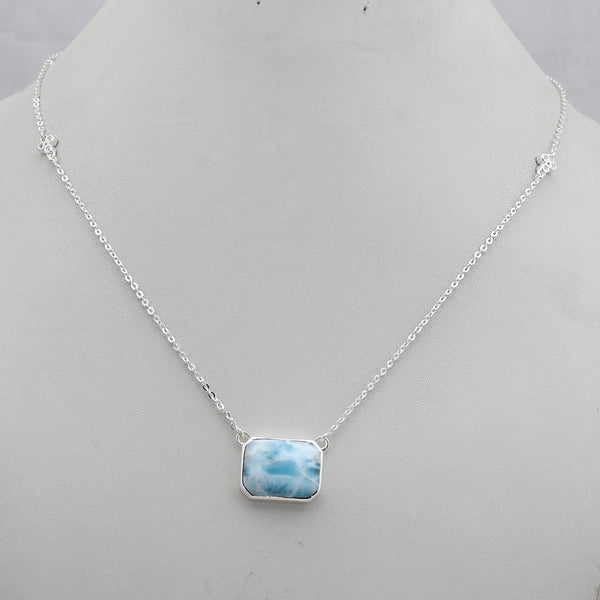 Blue Topaz with Larimar Silver Necklace