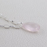 Rose Quartz Briliant Gemstone Necklace, 925 Solid Silver Necklace