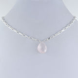 Rose Quartz Briliant Gemstone Necklace, 925 Solid Silver Necklace