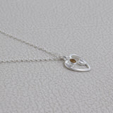 Citrine Cut Round Necklace, 925 Solid Silver Heart Shape Necklace