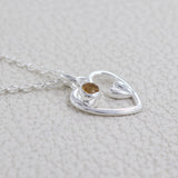 Citrine Cut Round Necklace, 925 Solid Silver Heart Shape Necklace