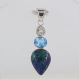 Azurite Malachite With Multi Color Gemstone Silver Pendant