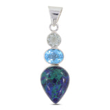 Azurite Malachite With Multi Color Gemstone Silver Pendant