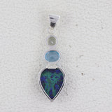 Azurite Malachite With Multi Color Gemstone Silver Pendant