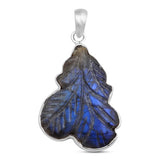 Carving Labradorite Gemstone Pendant in 925 Sterling Silver