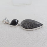 Natural Utha Agate Pendant With Black Onyx Silver Pendant