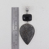 Natural Utha Agate Pendant With Black Onyx Silver Pendant