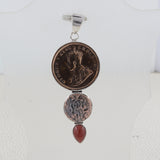 Old Coin & Garnet Silver Pendant