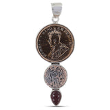 Old Coin & Garnet Silver Pendant