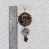 Old Coin & Garnet Silver Pendant