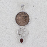 Old Coin & Garnet Silver Pendant