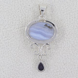 Blue Lace Agate ‎Silver Pendant