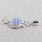 Blue Lace Agate ‎Silver Pendant