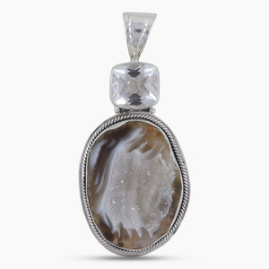 925 Sterling Silver Gray Druse Pendant