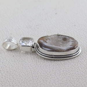 925 Sterling Silver Gray Druse Pendant