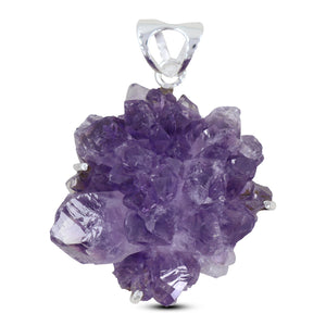 925 Silver Raw Amethyst Druzy Pendant