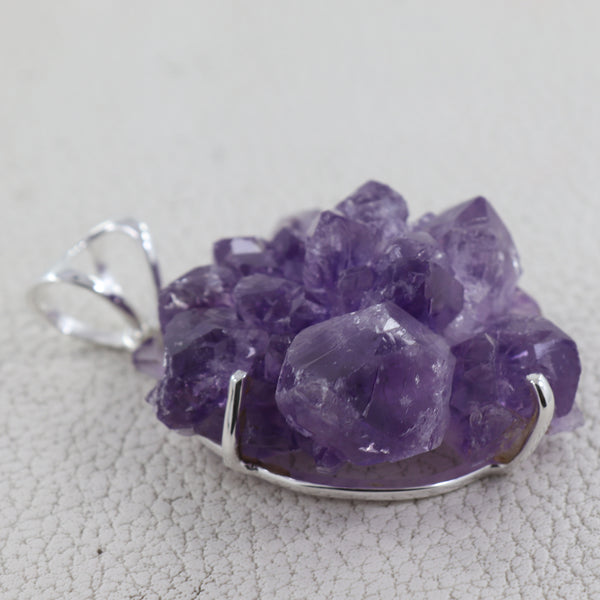 925 Silver Raw Amethyst Druzy Pendant