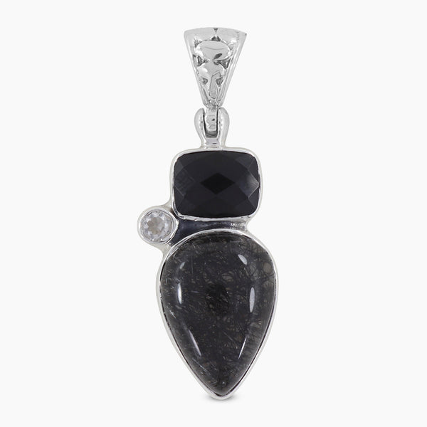 925 Silver Black Rutile Quartz Pendants