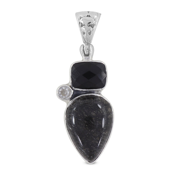925 Silver Black Rutile Quartz Pendant