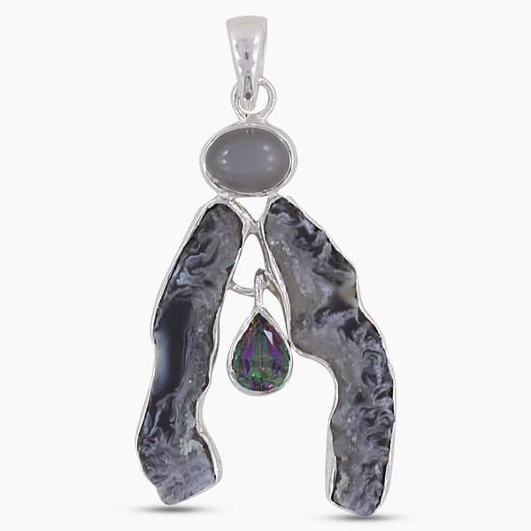 Oco geode Rough Silver Pendant