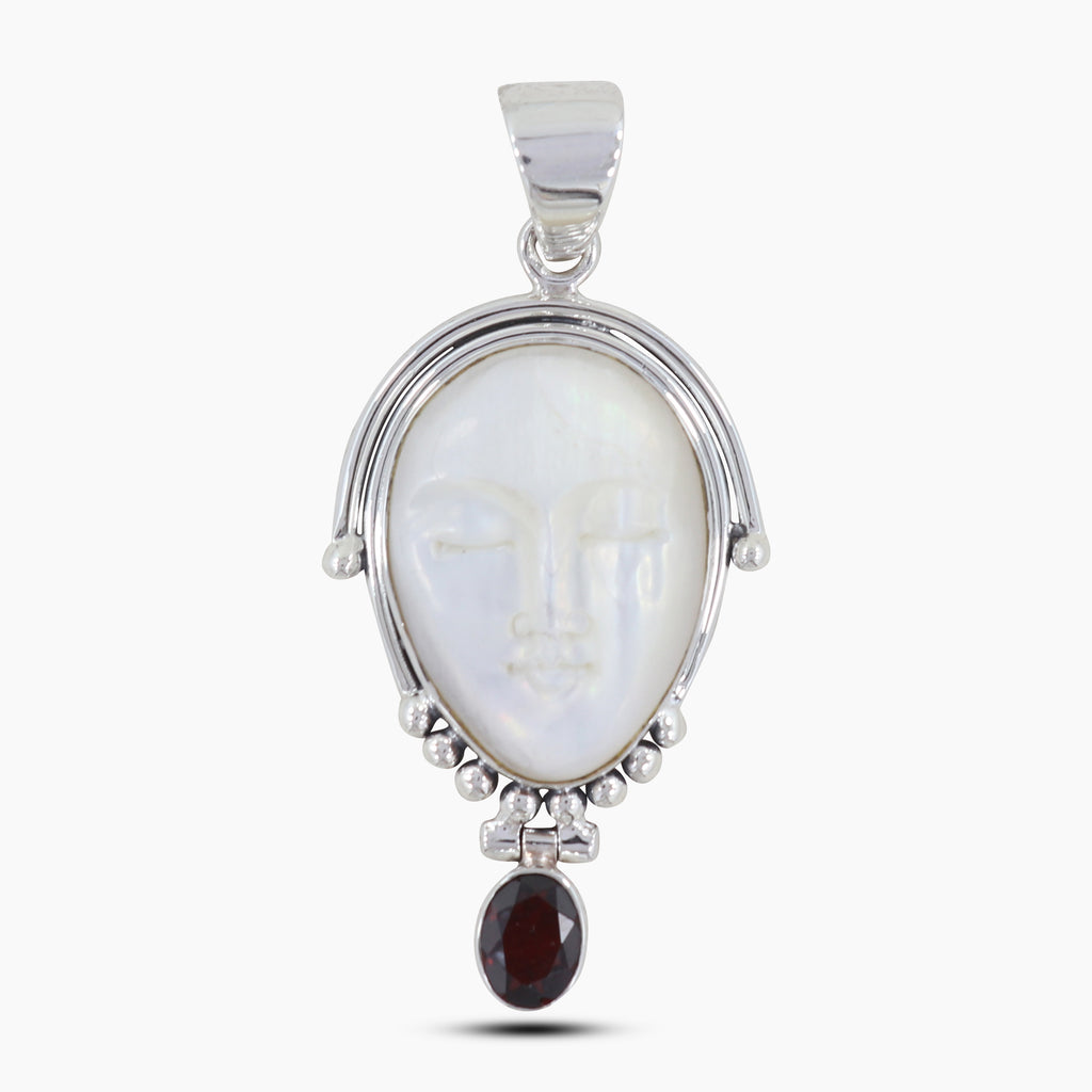 Moon Face With Garnet Pendants