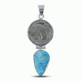 925 Silver Arizona Turquoise & Coin Pendant