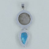 Arizona Turquoise And Coin 925 Sterling Silver Pendant