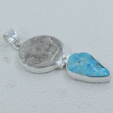 Arizona Turquoise And Coin 925 Sterling Silver Pendant