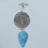 Arizona Turquoise And Coin 925 Sterling Silver Pendant