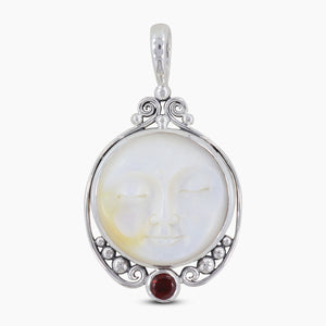 Moon Face & Garnet Silver Pendants