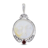 Moon Face With Garnet Silver Pendant