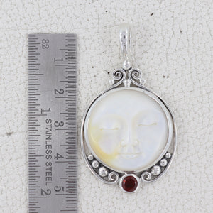 Moon Face & Garnet Silver Pendant