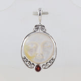 Moon Face With Garnet Silver Pendant