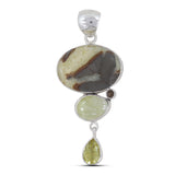 Septarian Jasper, Peridot Gemstone Silver Pendant